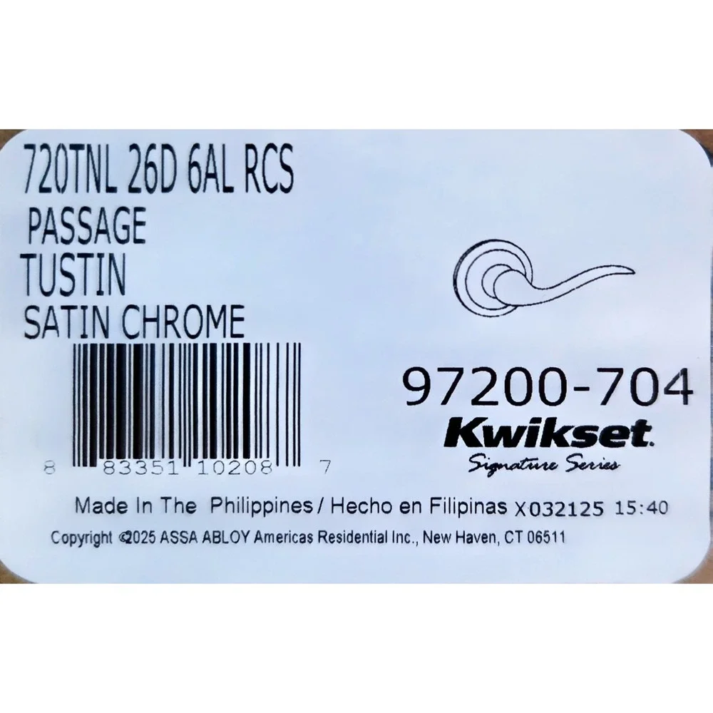 Kwikset 720TNL 26D 6AL RCS Tustin Hall/Closet Lever, Satin Chrome